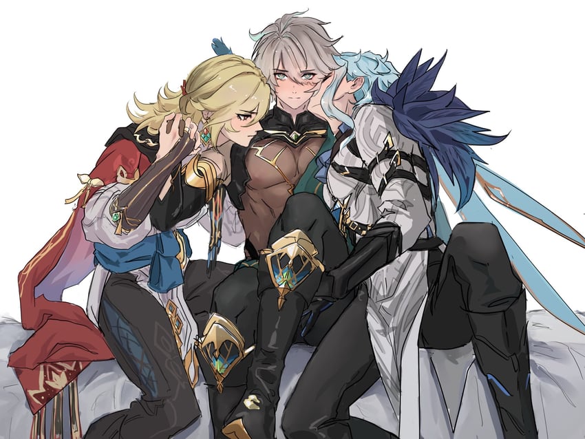 alhaitham, kaveh, and dottore (genshin impact) drawn by dessinby