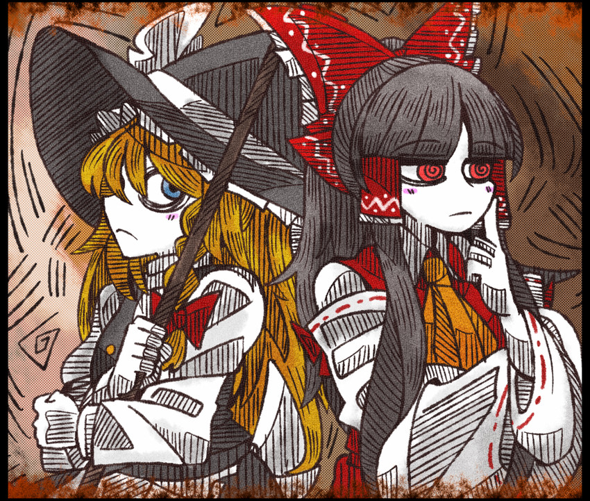 hakurei reimu and kirisame marisa (touhou) drawn by suenari_(peace)