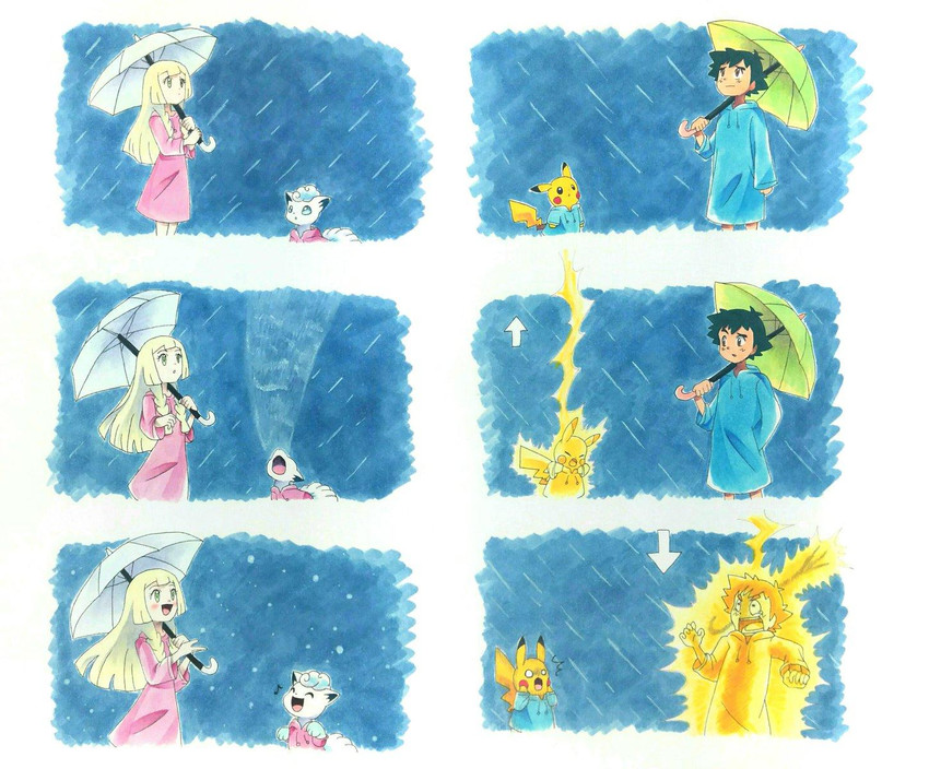 pikachu, lillie, ash ketchum, and alolan vulpix (pokemon and 1 more)