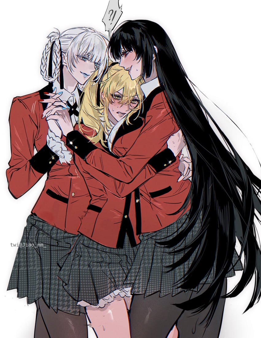 jabami yumeko, momobami kirari, and saotome mary (kakegurui) drawn by m_omoo