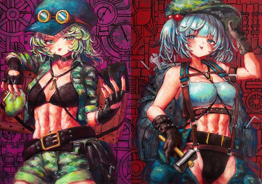 kawashiro nitori and yamashiro takane (touhou) drawn by waramori_fuzuka