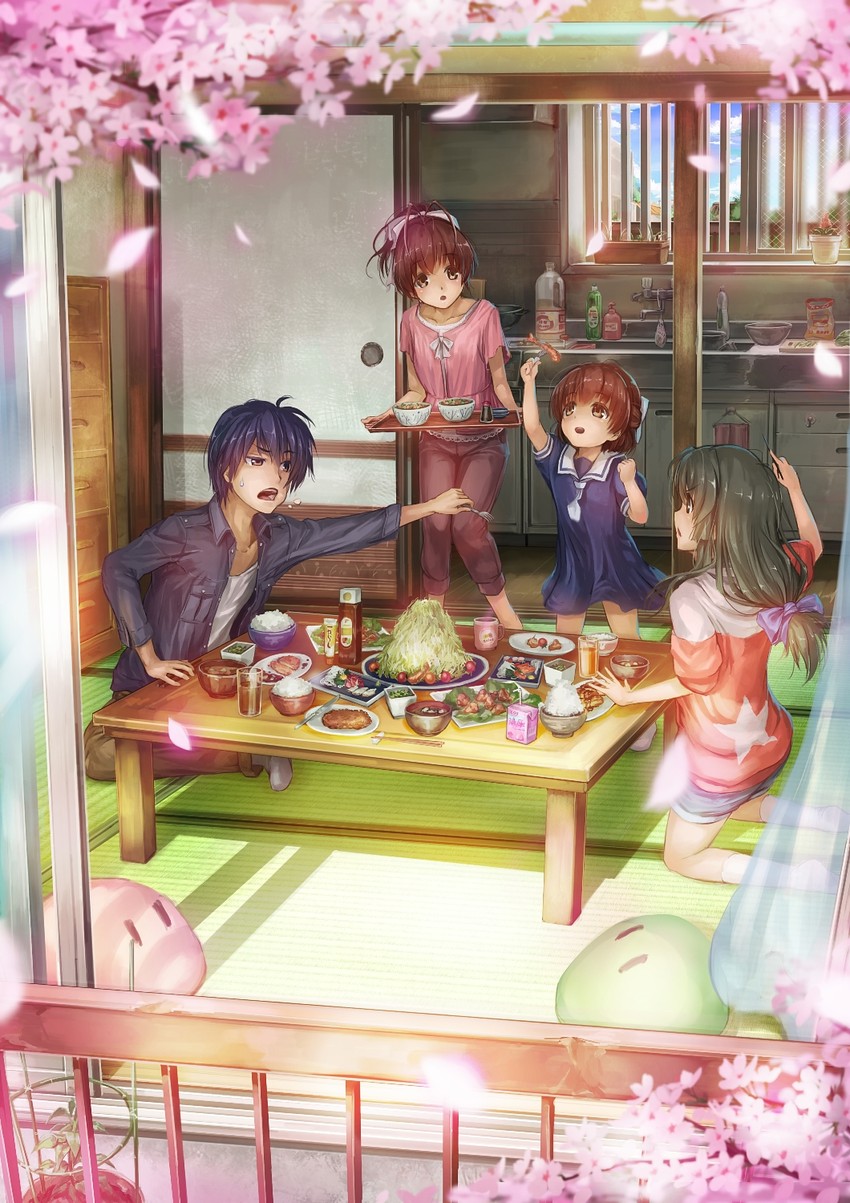 furukawa nagisa, ibuki fuuko, okazaki tomoya, and okazaki ushio (clannad) drawn by lif_(lif_&_ref)