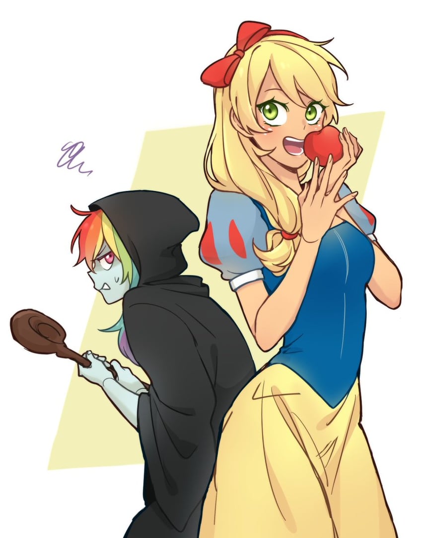 rainbow dash, applejack, snow white, and queen grimhilde (my little pony and 3 more) drawn by dcon_34