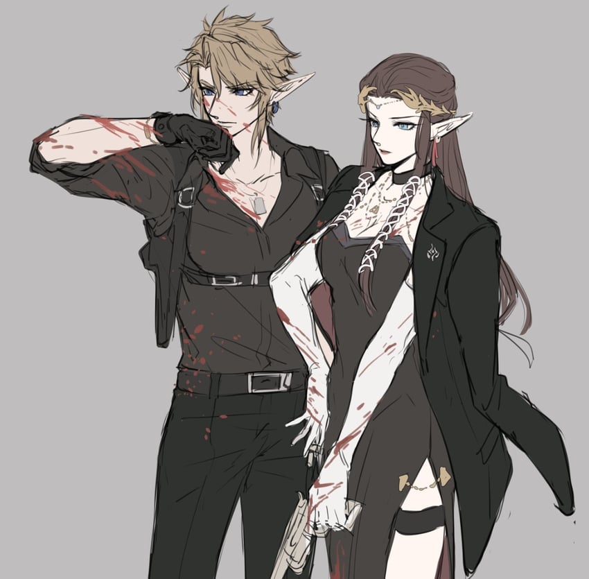 link and princess zelda (the legend of zelda and 1 more) drawn by kurokawa_karasu