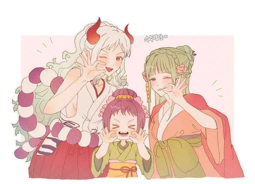 yamato, kouzuki hiyori, and kurozumi tama (one piece) drawn by n_o1n2