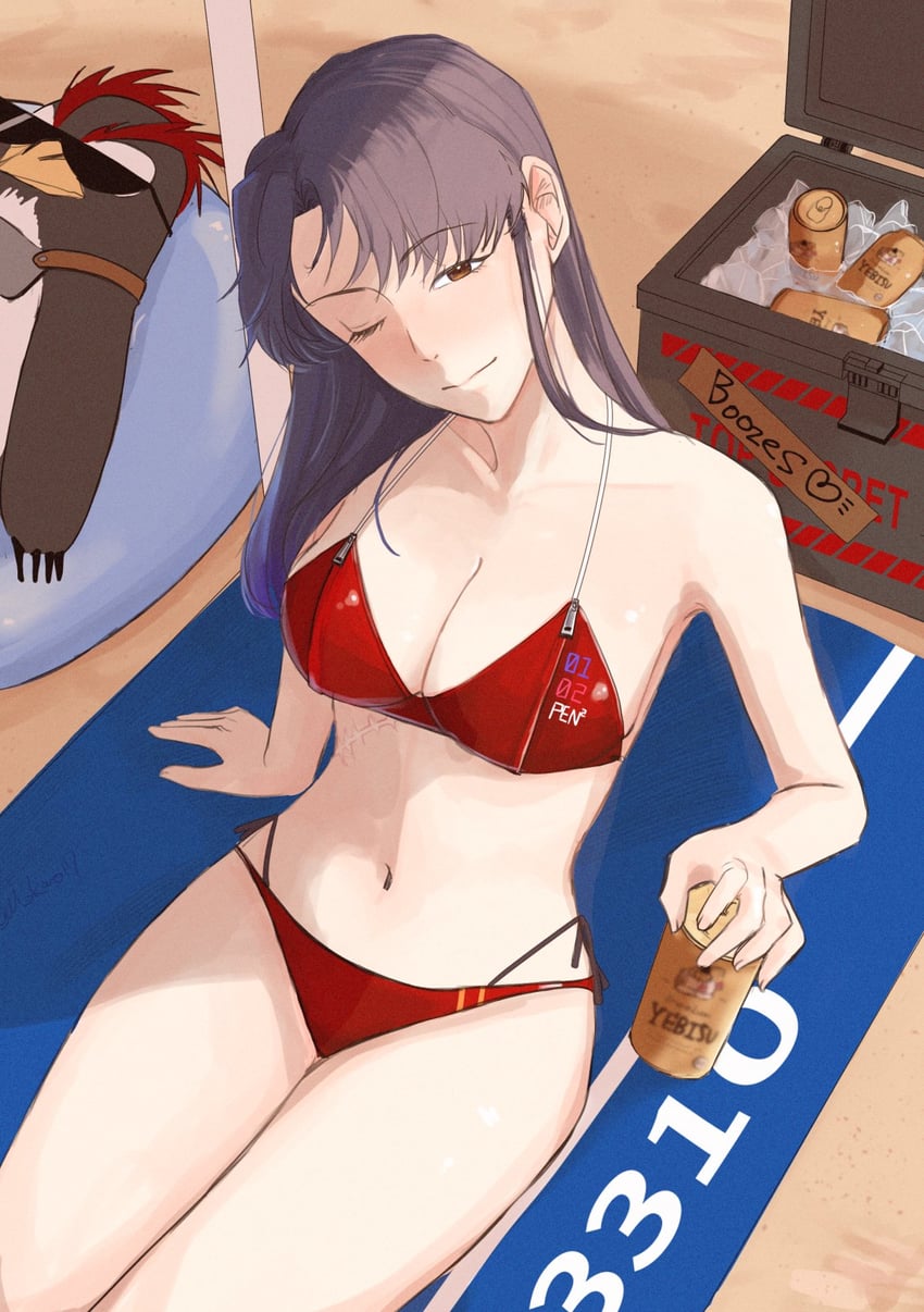 katsuragi misato and penpen (neon genesis evangelion) drawn by mokmo