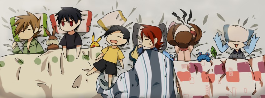 pikachu, red, eevee, ethan, blue oak, and 6 more (pokemon and 3 more) drawn by tomoyami