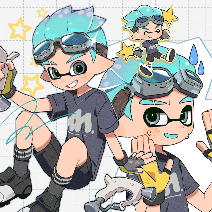 inkling player character and inkling boy (splatoon and 1 more) drawn by hg_swdiary