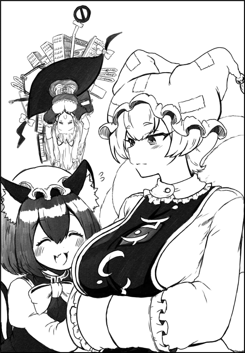 yakumo yukari, yakumo ran, and chen (touhou) drawn by himajin_noizu