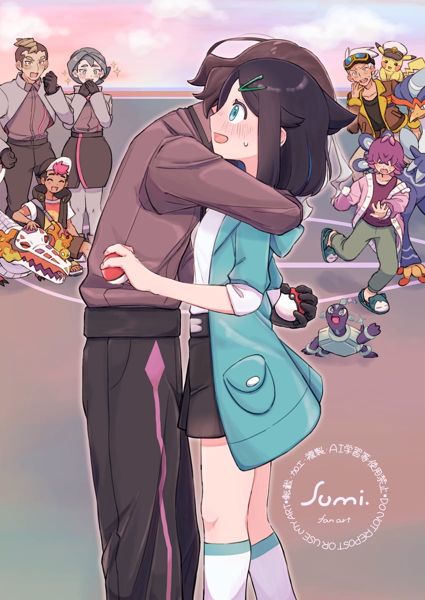 pikachu, liko, dot, roy, amethio, and 7 more (pokemon and 1 more) drawn by uminosumi_dai