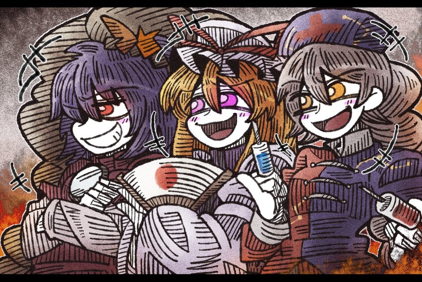 yakumo yukari, yasaka kanako, and yagokoro eirin (touhou) drawn by suenari_(peace)