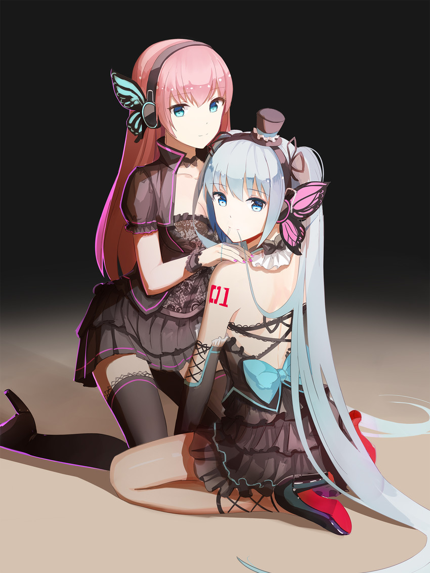hatsune miku and megurine luka (vocaloid and 1 more) drawn by x-red_flower
