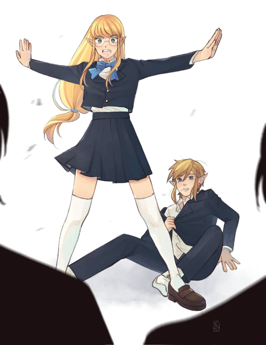 link and princess zelda (the legend of zelda and 1 more) drawn by zuttonabe