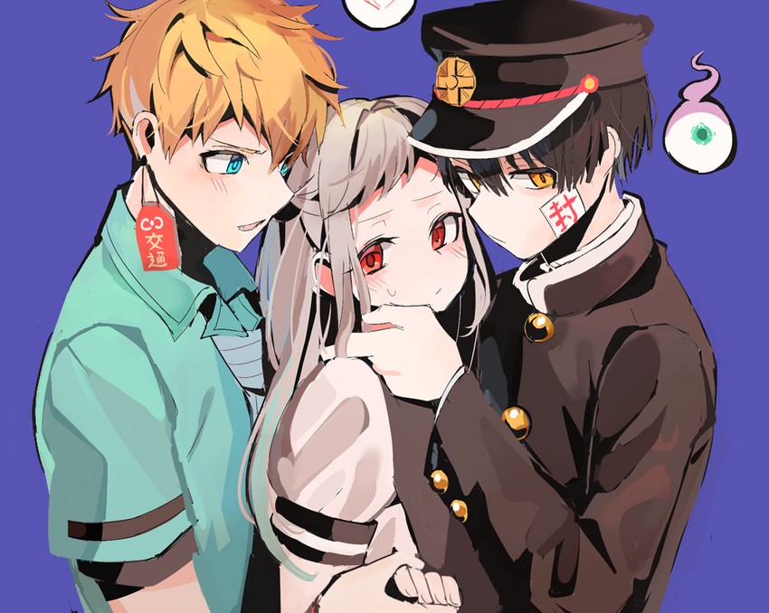 hanako, yashiro nene, and minamoto kou (jibaku shounen hanako-kun) drawn by joman