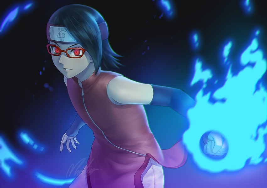 uchiha sarada (naruto and 1 more) drawn by nhaliz