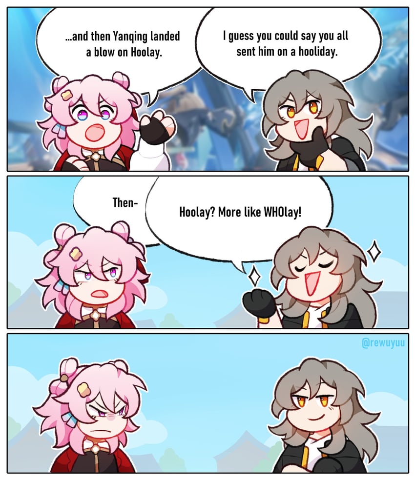 trailblazer, stelle, and march 7th (honkai and 1 more) drawn by rewuyuu