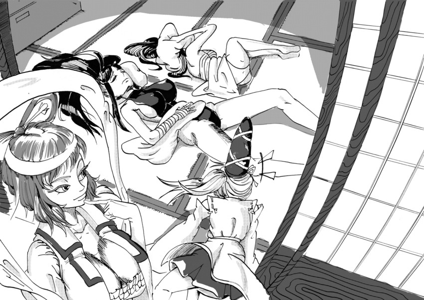 hakurei reimu, mononobe no futo, kaku seiga, and sendai hakurei no miko (original and 2 more) drawn by azibuda