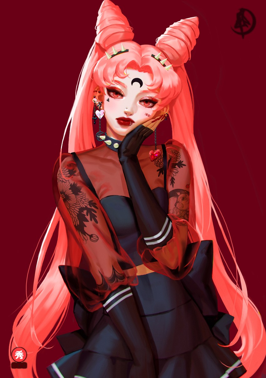 chibi usa and black lady (bishoujo senshi sailor moon and 1 more) drawn by suyoun_kang