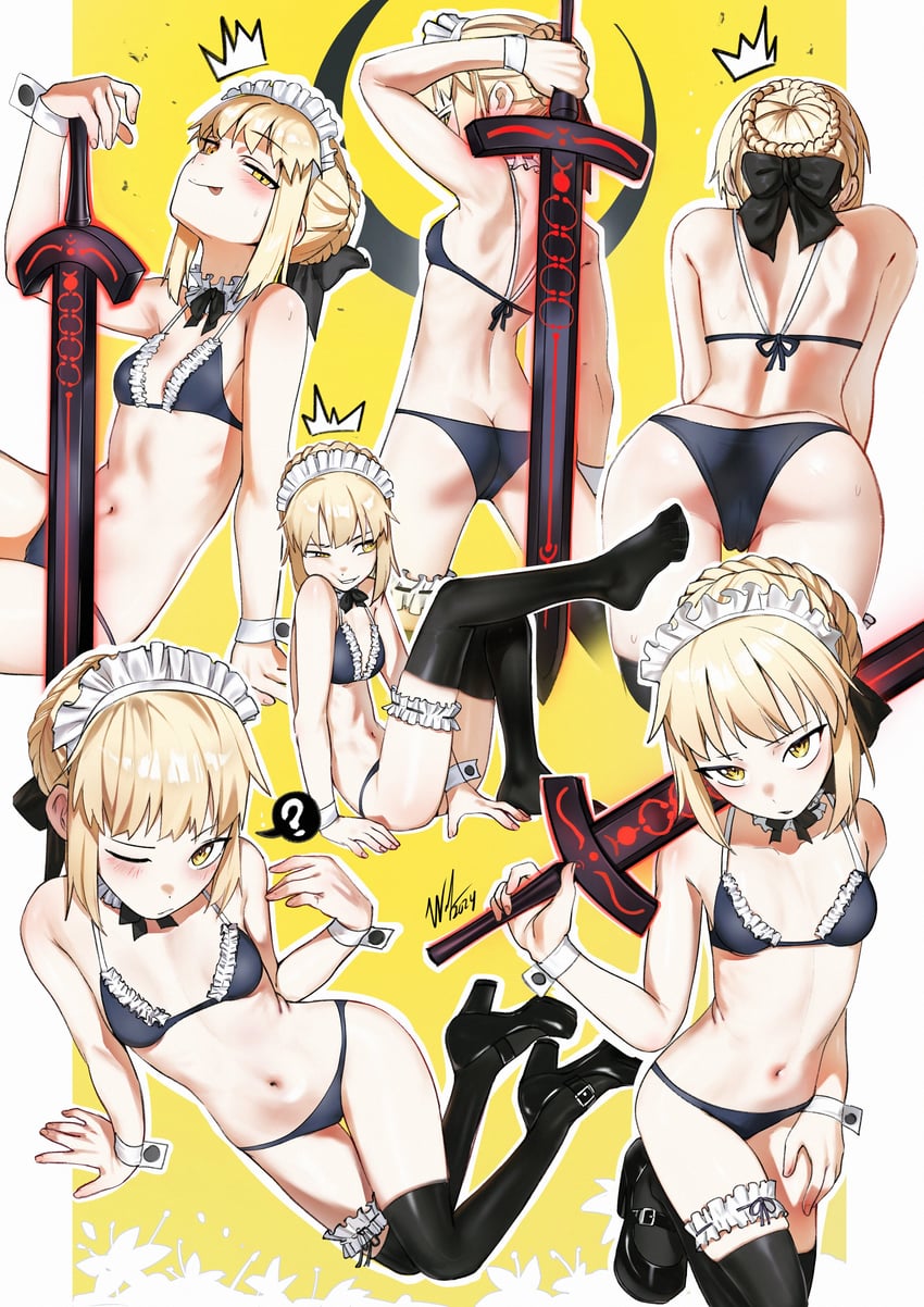 artoria pendragon and saber alter (fate and 1 more) drawn by waligner