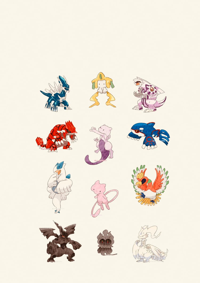 jirachi, mew, mewtwo, lugia, reshiram, and 7 more (pokemon) drawn by zozozoshion