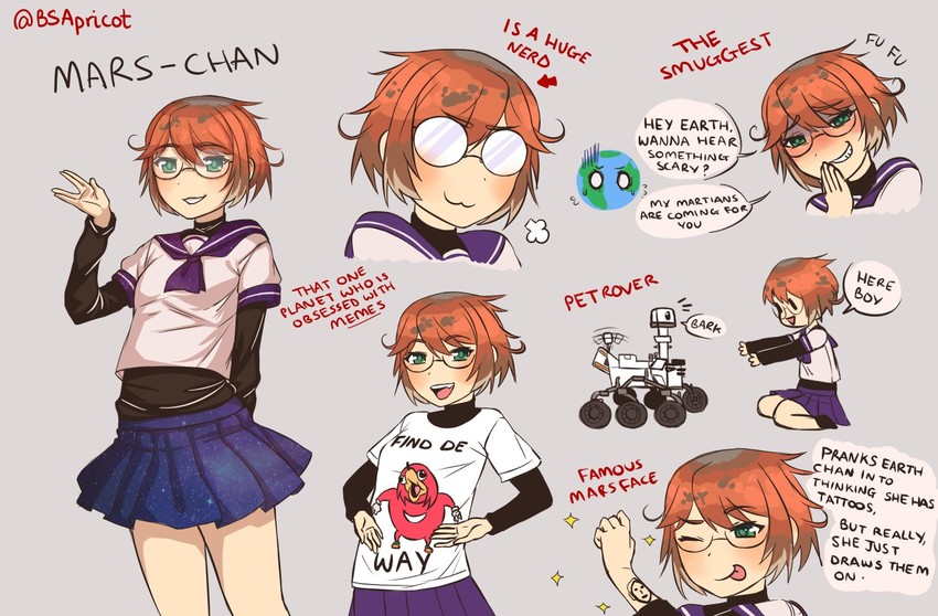 knuckles the echidna, ugandan knuckles, mars-chan, and curiosity (original and 2 more) drawn by bsapricot
