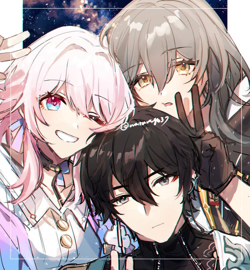 trailblazer, stelle, march 7th, and dan heng (honkai and 1 more) drawn by matsuringo_(rinorino83)