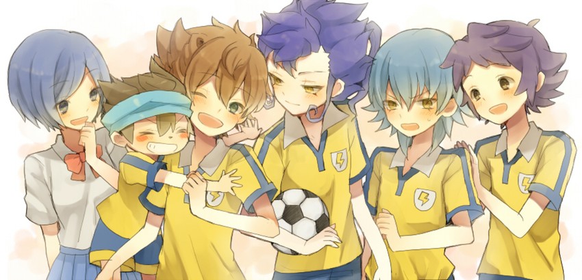 kariya masaki, matsukaze tenma, tsurugi kyousuke, sorano aoi, and nishizono shinsuke (inazuma eleven and 1 more) drawn by kurodeko