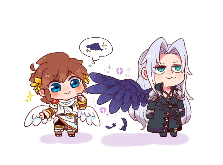sephiroth and pit (final fantasy and 4 more) drawn by moechar0426