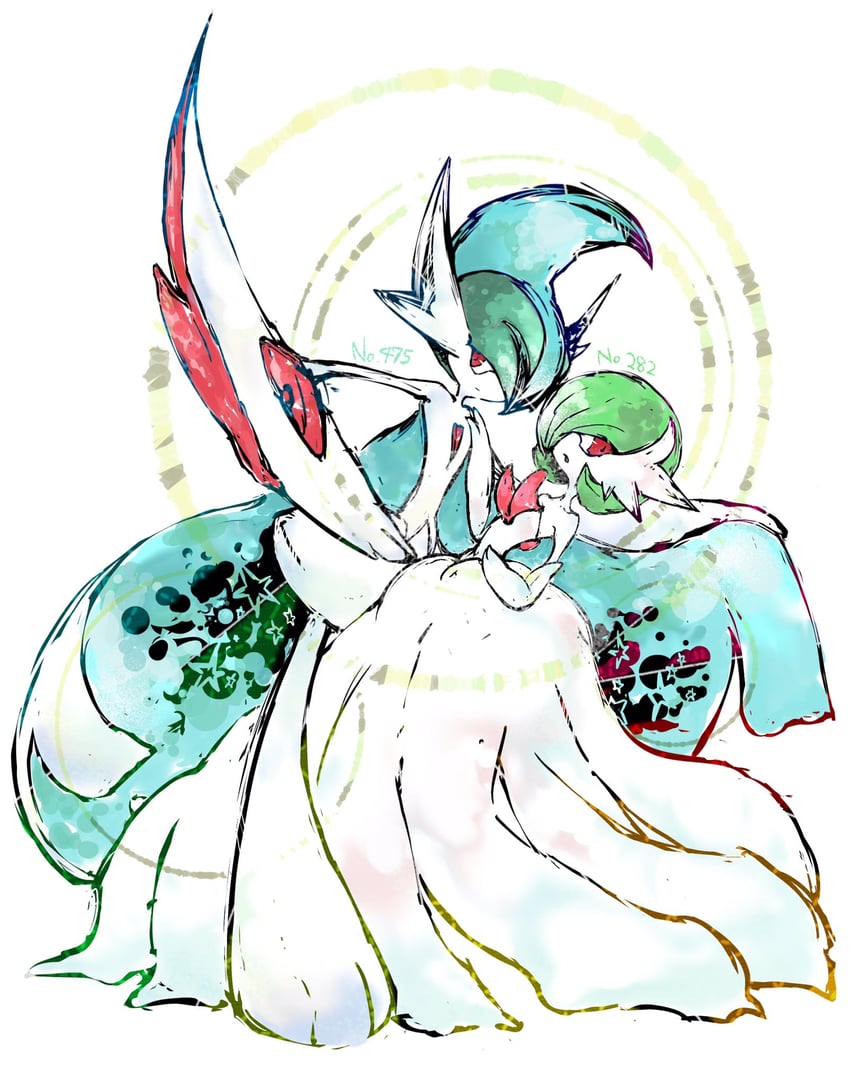 gardevoir, mega gardevoir, gallade, and mega gallade (pokemon) drawn by bwmtk1110