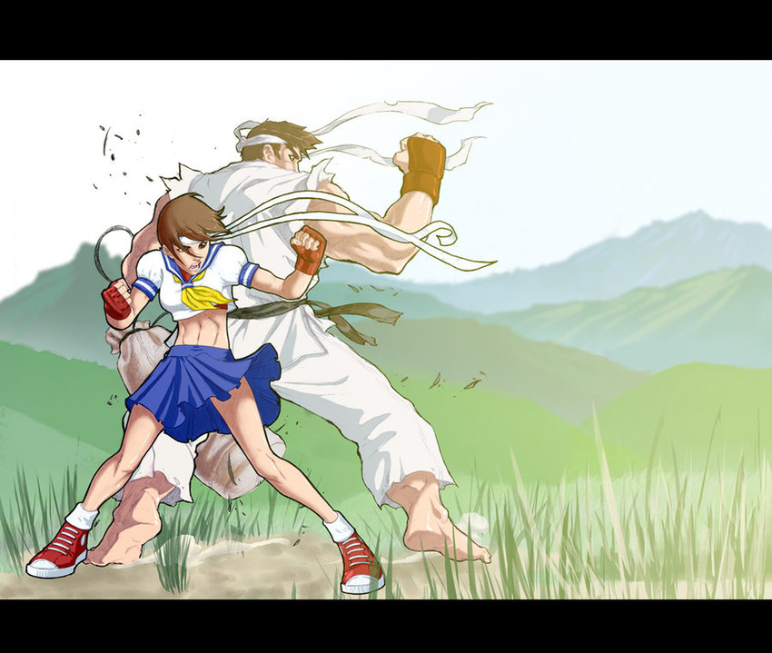 ryu and kasugano sakura (street fighter and 1 more) drawn by royce_southerland