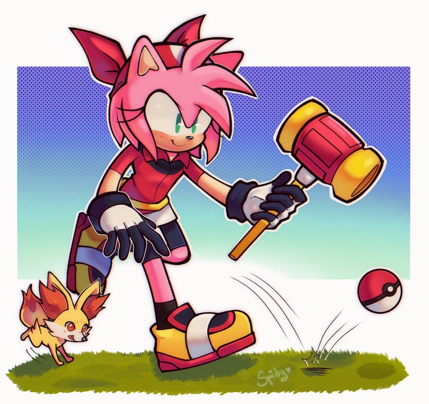may, amy rose, and fennekin (pokemon and 2 more) drawn by spidercheetos