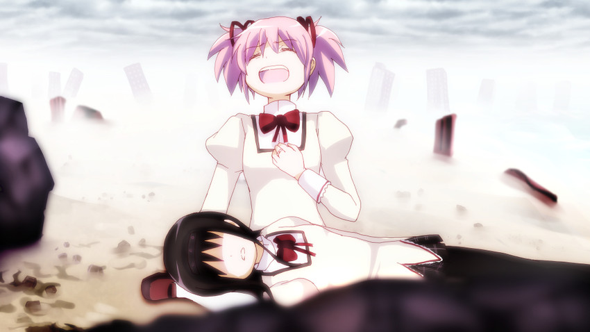 akemi homura and kaname madoka (mahou shoujo madoka magica) drawn by oka_(umanihiki)