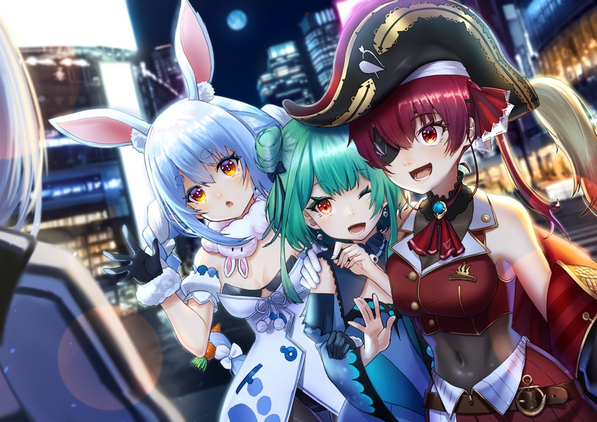 houshou marine, usada pekora, uruha rushia, and don-chan (hololive) drawn by yanagino_(yanagino3)