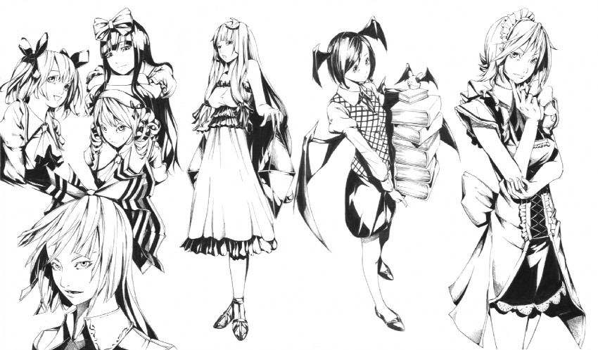 izayoi sakuya, patchouli knowledge, fujiwara no mokou, koakuma, star sapphire, and 2 more (touhou) drawn by sousou_(sousouworks)