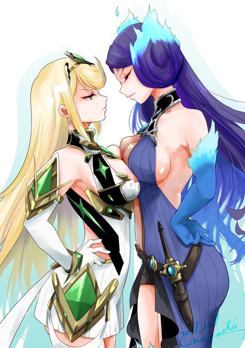 mythra and brighid (xenoblade chronicles and 1 more) drawn by nayuta-kanata