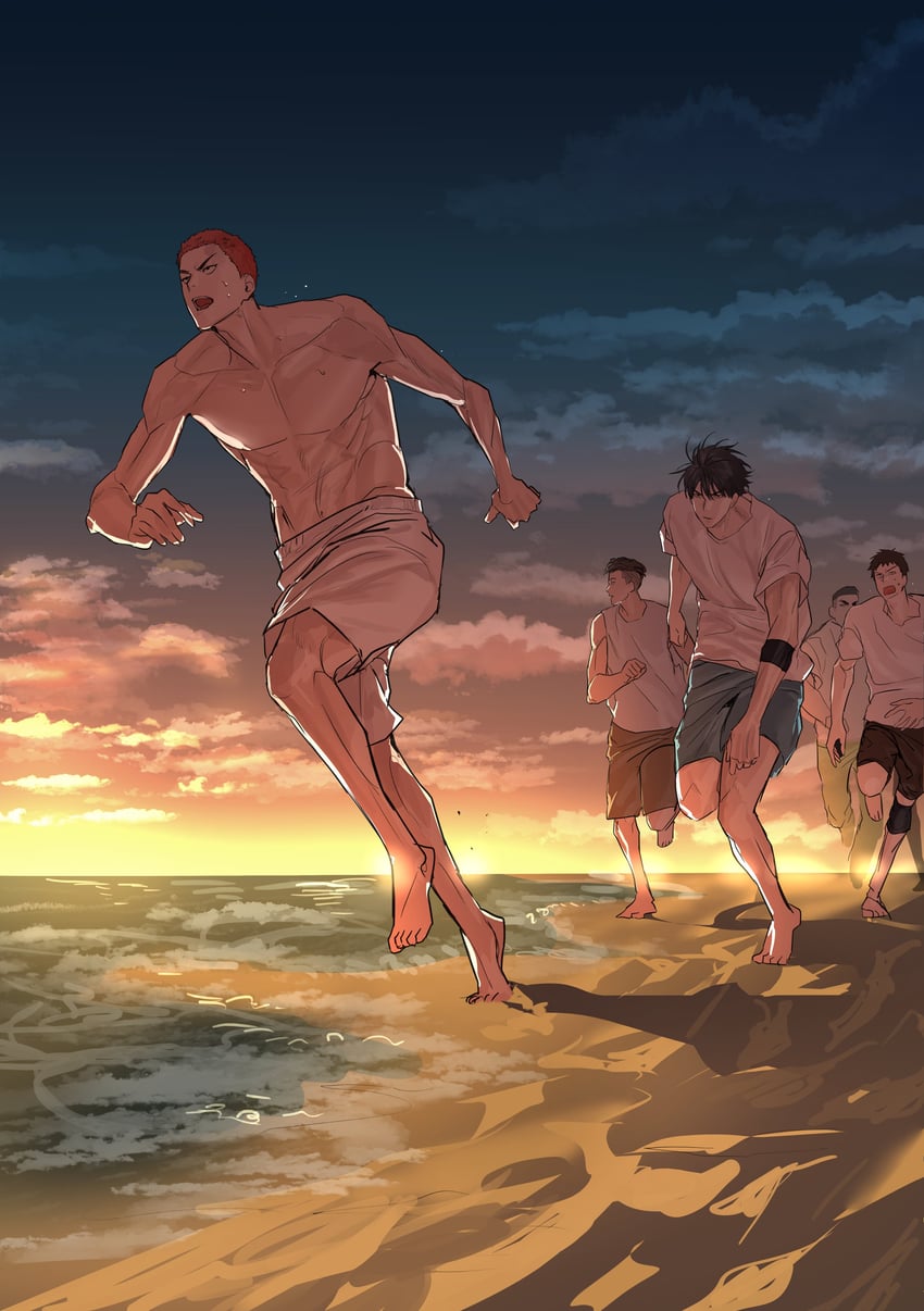 sakuragi hanamichi, rukawa kaede, miyagi ryouta, mitsui hisashi, and akagi takenori (slam dunk) drawn by chamuring
