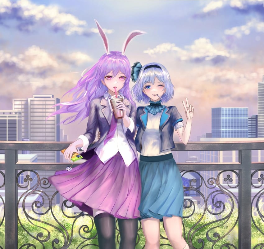 konpaku youmu and reisen udongein inaba (touhou) drawn by bai_jianshu