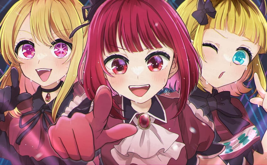 arima kana, hoshino ruby, and memcho (oshi no ko) drawn by kyaku_tasu