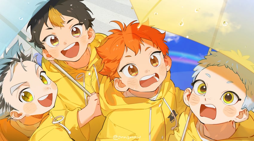 hinata shouyou, bokuto koutarou, nishinoya yuu, and hoshiumi kourai (haikyuu!!) drawn by annsmow