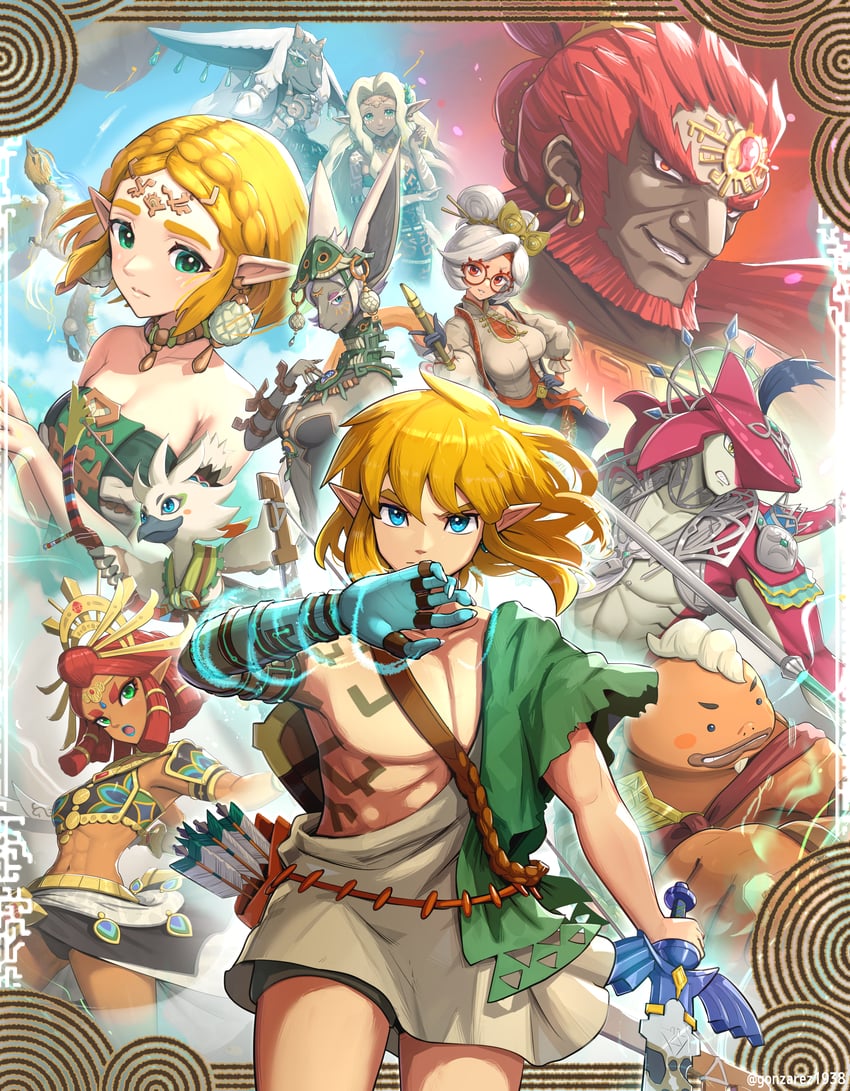 link, princess zelda, purah, ganondorf, sidon, and 7 more (the legend of zelda and 1 more) drawn by gonzarez