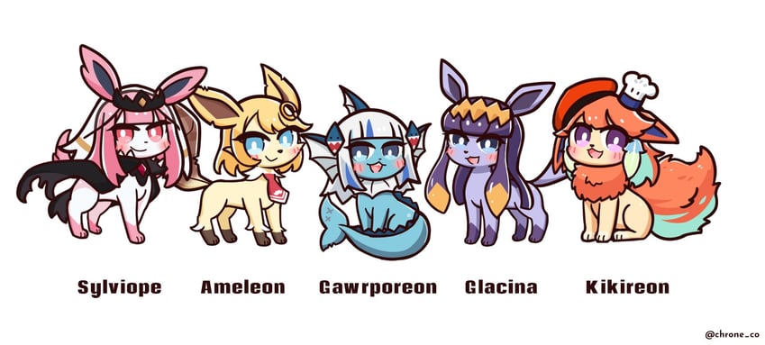gawr gura, mori calliope, ninomae ina'nis, takanashi kiara, watson amelia, and 5 more (pokemon and 2 more) drawn by chroneco