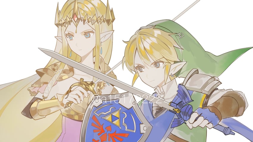 link and princess zelda (the legend of zelda and 1 more) drawn by a15179222
