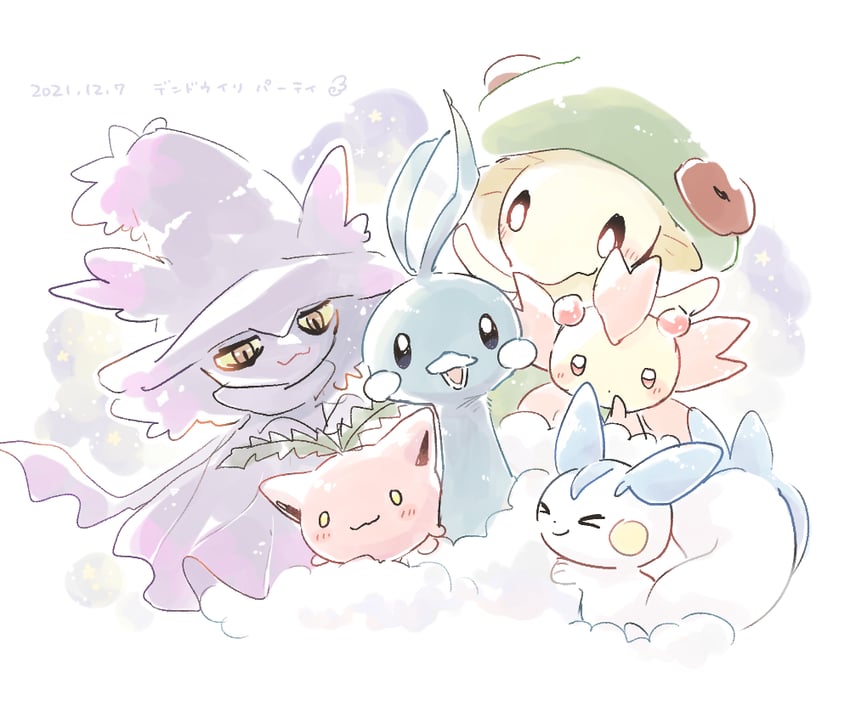 altaria, pachirisu, mismagius, hoppip, breloom, and 1 more (pokemon) drawn by wanekko_(hanekoro)