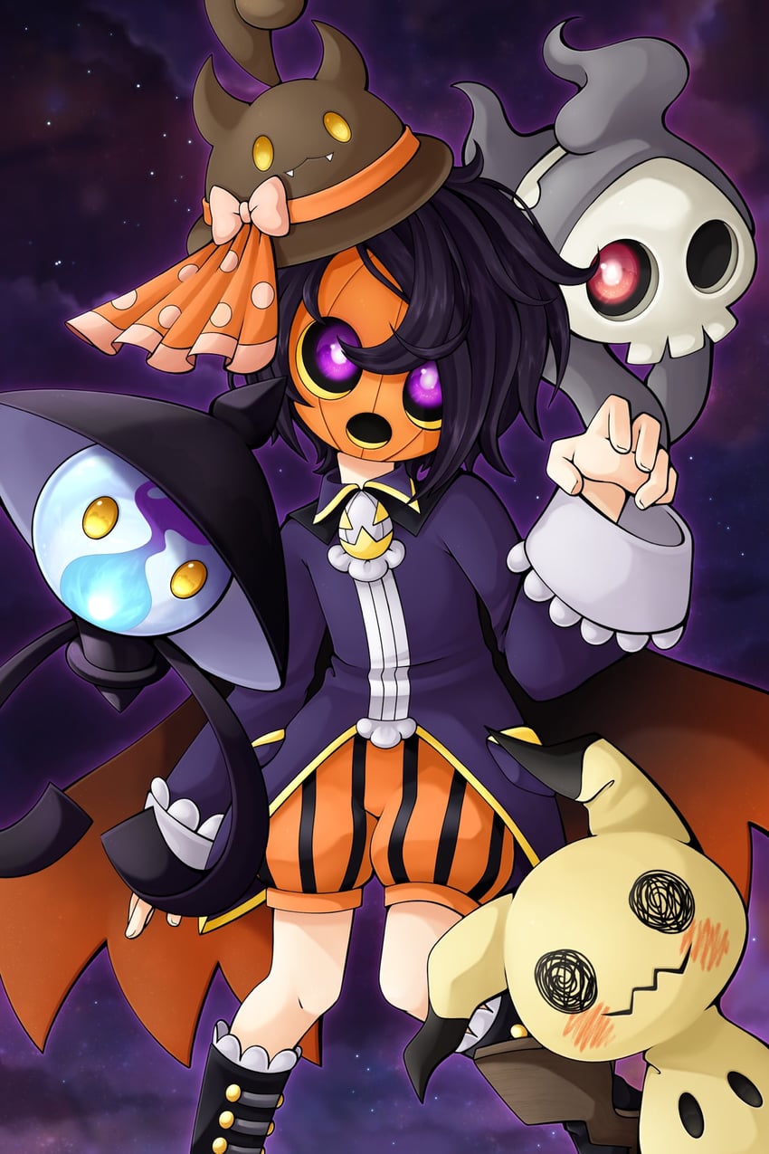 mimikyu, duskull, lampent, and allister (pokemon and 1 more) drawn by slys_(jesterdysphoria)