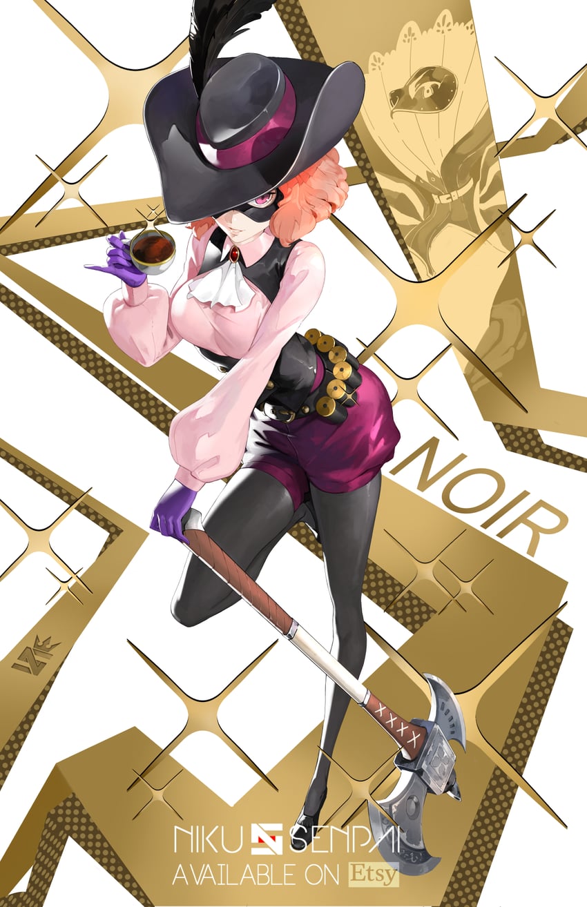 okumura haru, noir, and milady (persona and 1 more) drawn by nikusenpai