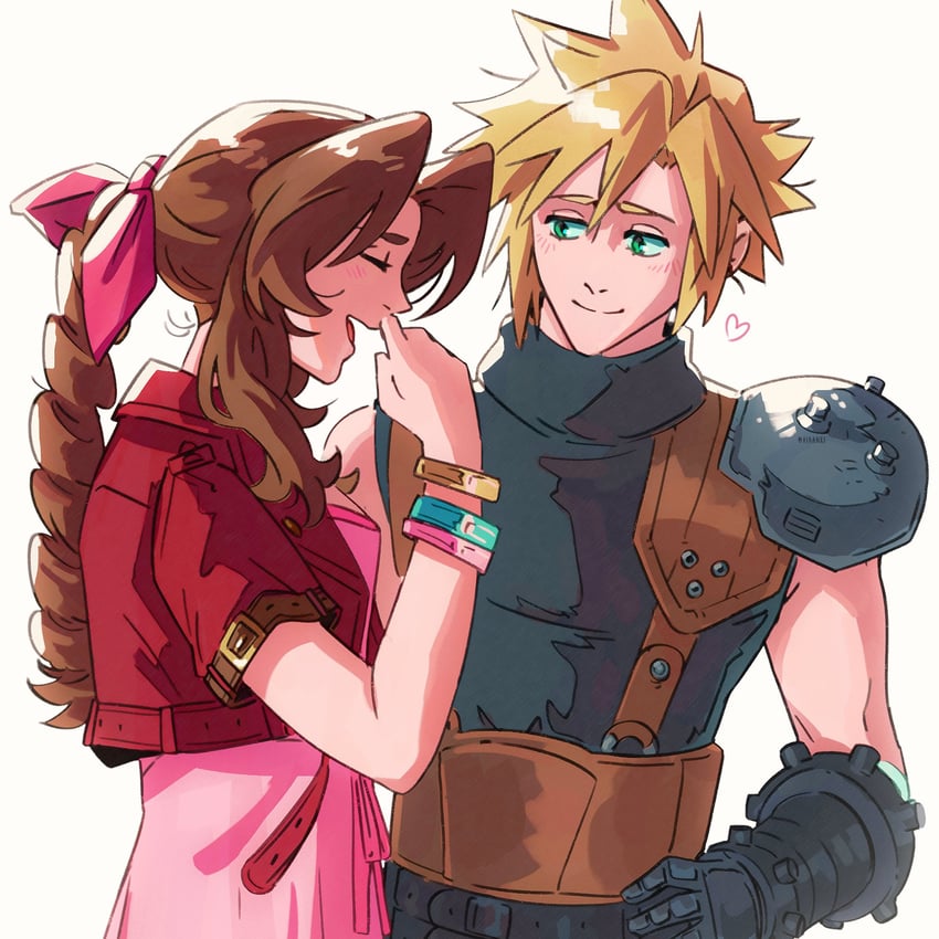 cloud strife and aerith gainsborough (final fantasy and 2 more) drawn by emi-bianchi