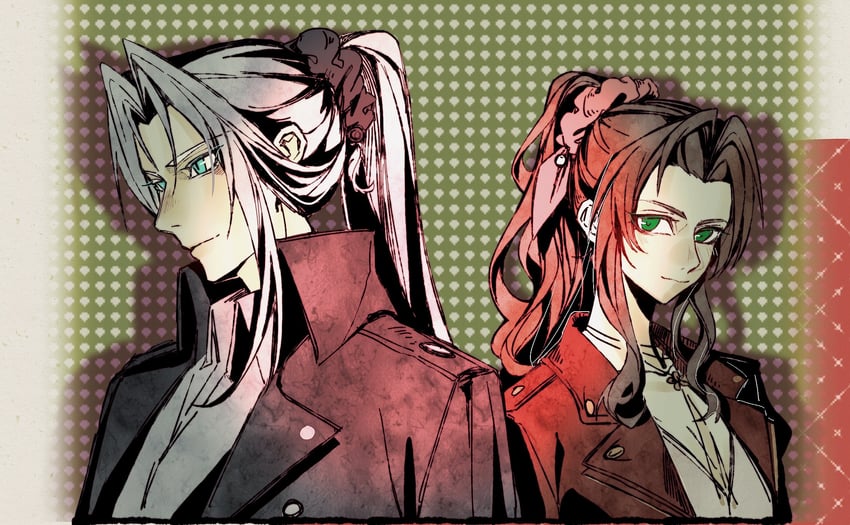 aerith gainsborough and sephiroth (final fantasy and 3 more) drawn by zdax20001212