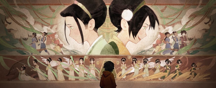 toph beifong, katara, aang, zuko, and sokka (avatar legends and 1 more) drawn by coldresss