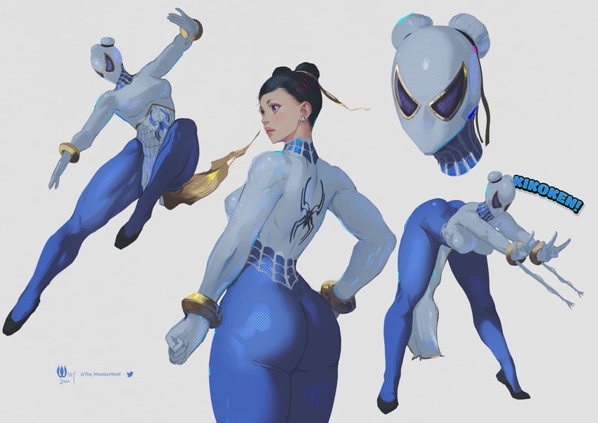 chun-li and spider-man (original and 4 more) drawn by monster_wolf