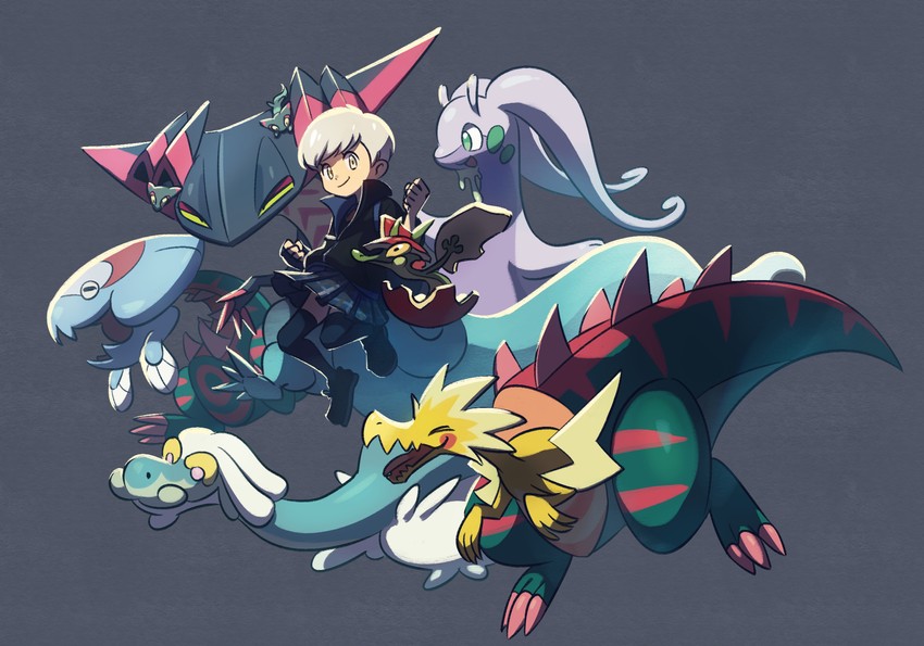 gloria, dreepy, dragapult, goodra, dracovish, and 3 more (pokemon and 1 more) drawn by ukata